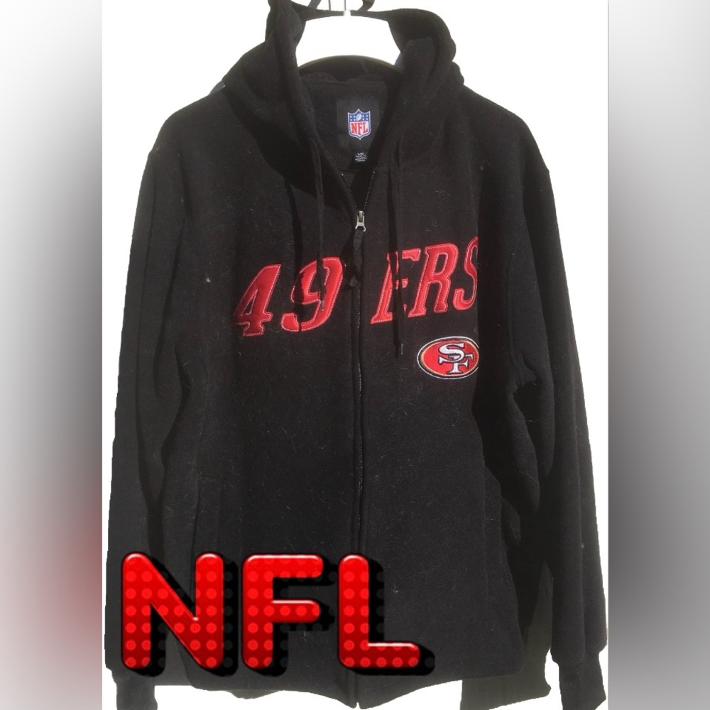 NFL SF San Francisco 49ers Fleece Zip Up Jacket Full Zip Pockets Hooded Mens L